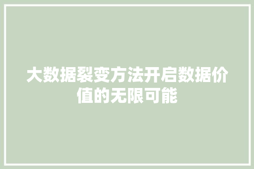 大数据裂变方法开启数据价值的无限可能