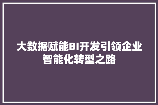 大数据赋能BI开发引领企业智能化转型之路