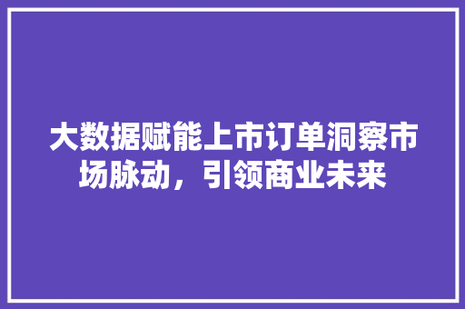 大数据赋能上市订单洞察市场脉动，引领商业未来