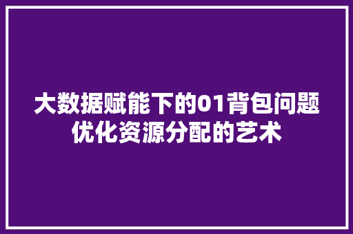 大数据赋能下的01背包问题优化资源分配的艺术  第1张
