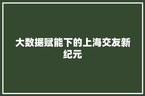 大数据赋能下的上海交友新纪元
