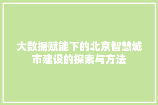 大数据赋能下的北京智慧城市建设的探索与方法  第1张