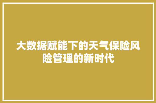 大数据赋能下的天气保险风险管理的新时代  第1张