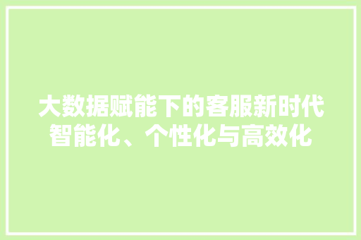 大数据赋能下的客服新时代智能化、个性化与高效化  第1张
