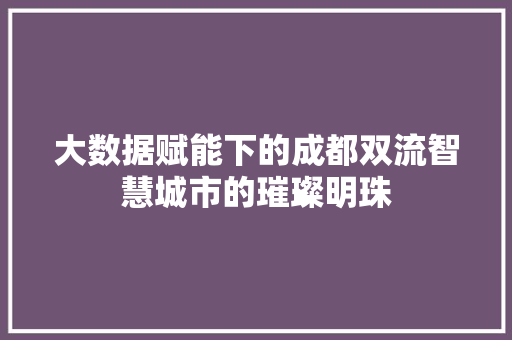 大数据赋能下的成都双流智慧城市的璀璨明珠  第1张