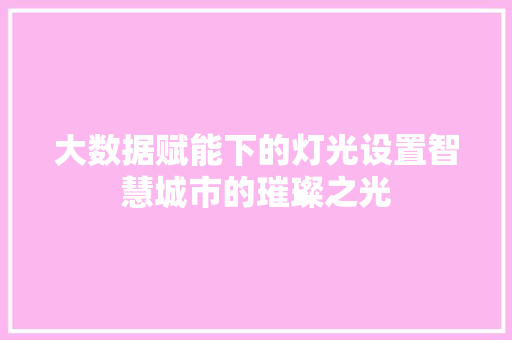 大数据赋能下的灯光设置智慧城市的璀璨之光