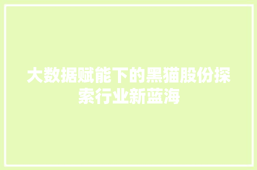 大数据赋能下的黑猫股份探索行业新蓝海  第1张