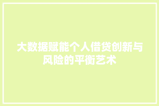 大数据赋能个人借贷创新与风险的平衡艺术