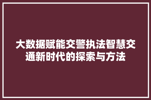 大数据赋能交警执法智慧交通新时代的探索与方法  第1张