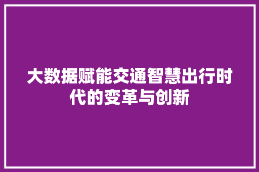 大数据赋能交通智慧出行时代的变革与创新  第1张