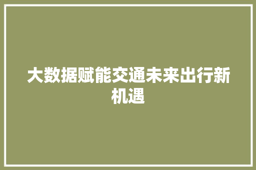 大数据赋能交通未来出行新机遇  第1张