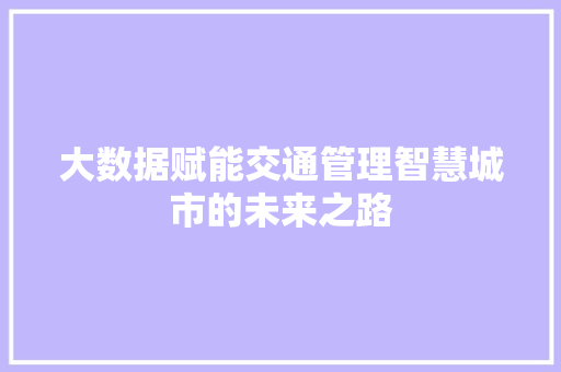 大数据赋能交通管理智慧城市的未来之路  第1张
