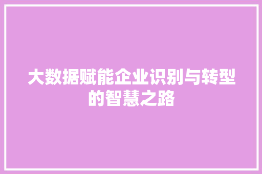 大数据赋能企业识别与转型的智慧之路  第1张