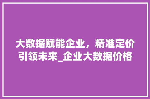 大数据赋能企业，精准定价引领未来_企业大数据价格之路  第1张