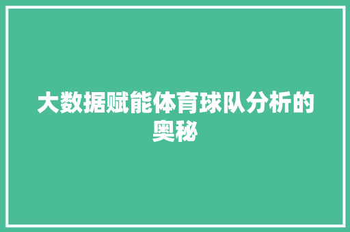 大数据赋能体育球队分析的奥秘