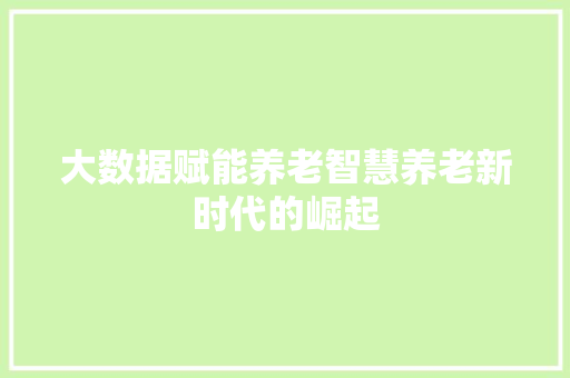 大数据赋能养老智慧养老新时代的崛起  第1张