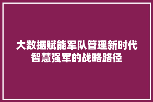 大数据赋能军队管理新时代智慧强军的战略路径