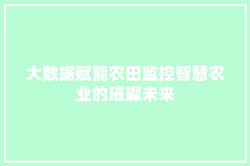 大数据赋能农田监控智慧农业的璀璨未来  第1张