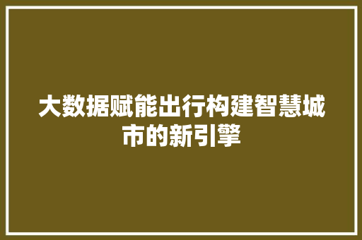 大数据赋能出行构建智慧城市的新引擎  第1张