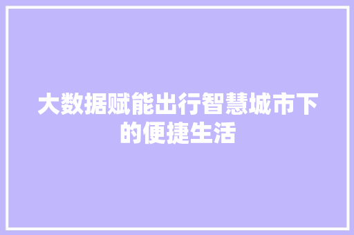 大数据赋能出行智慧城市下的便捷生活