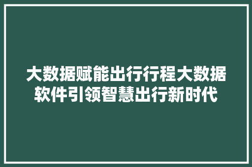 大数据赋能出行行程大数据软件引领智慧出行新时代  第1张