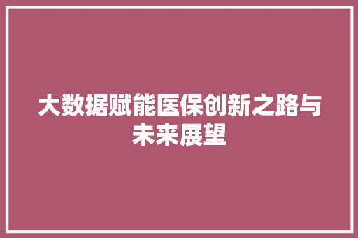 大数据赋能医保创新之路与未来展望  第1张