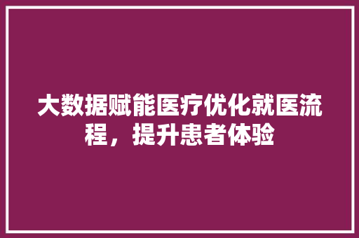 大数据赋能医疗优化就医流程，提升患者体验