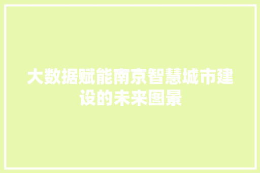 大数据赋能南京智慧城市建设的未来图景