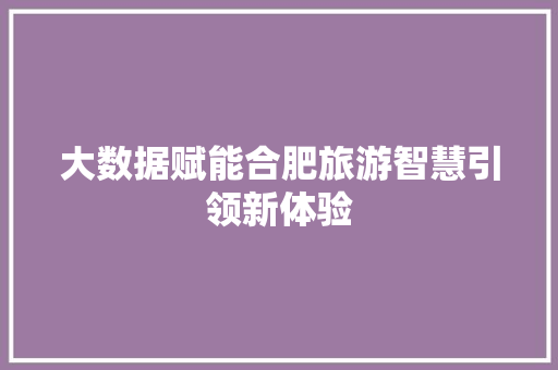 大数据赋能合肥旅游智慧引领新体验