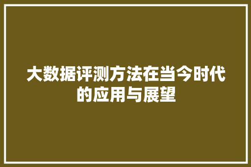 大数据评测方法在当今时代的应用与展望