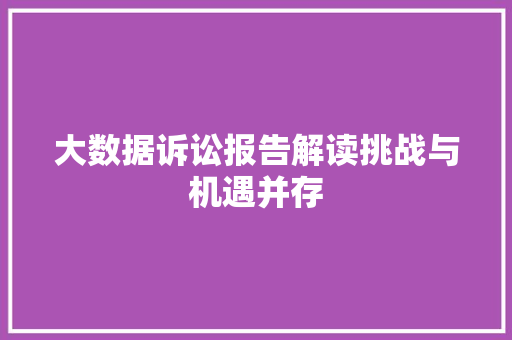 大数据诉讼报告解读挑战与机遇并存