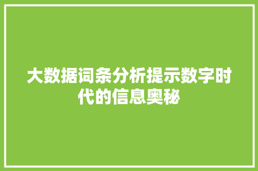 大数据词条分析提示数字时代的信息奥秘  第1张