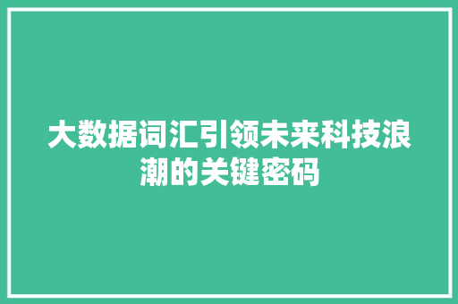 大数据词汇引领未来科技浪潮的关键密码