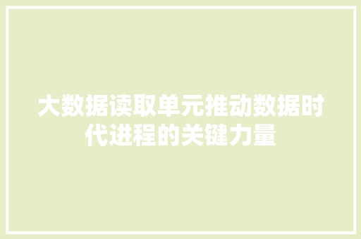 大数据读取单元推动数据时代进程的关键力量