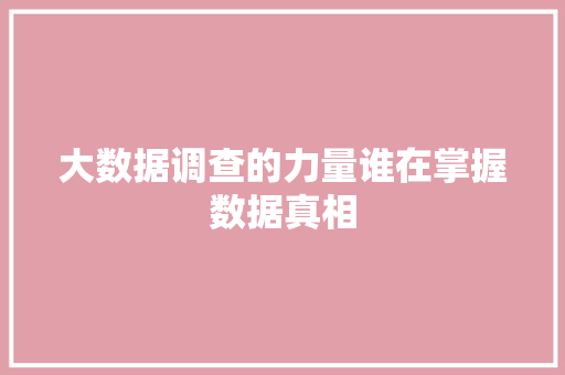 大数据调查的力量谁在掌握数据真相
