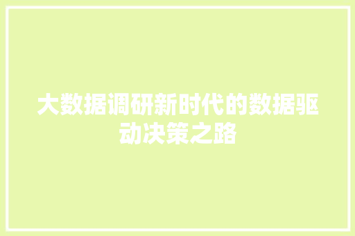 大数据调研新时代的数据驱动决策之路  第1张