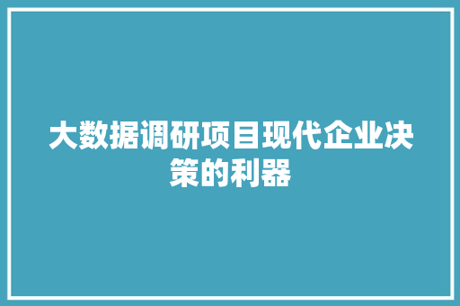 大数据调研项目现代企业决策的利器