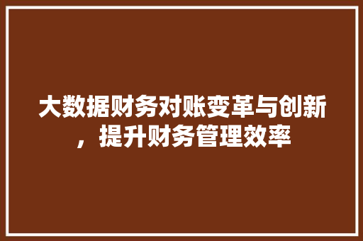 大数据财务对账变革与创新，提升财务管理效率  第1张