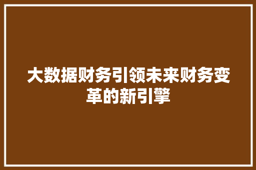 大数据财务引领未来财务变革的新引擎  第1张