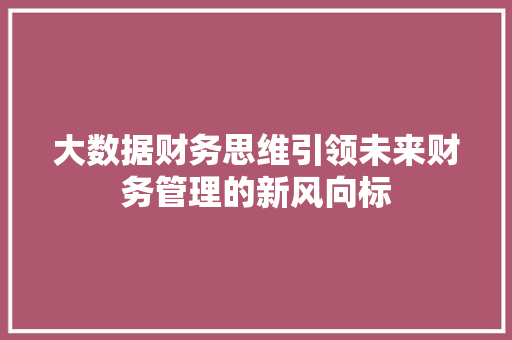大数据财务思维引领未来财务管理的新风向标  第1张