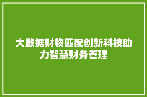 大数据财物匹配创新科技助力智慧财务管理