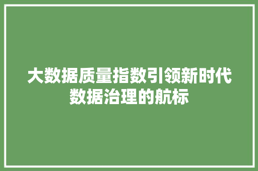 大数据质量指数引领新时代数据治理的航标  第1张