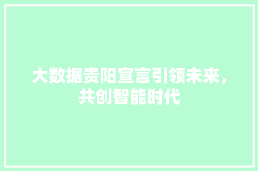 大数据贵阳宣言引领未来，共创智能时代
