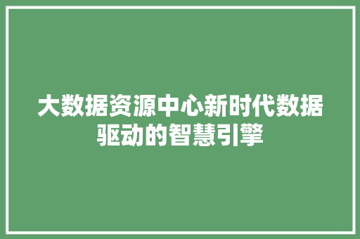 大数据资源中心新时代数据驱动的智慧引擎