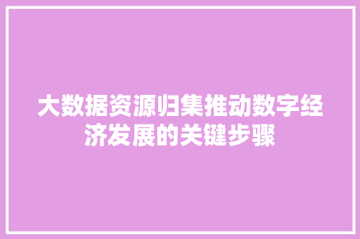 大数据资源归集推动数字经济发展的关键步骤  第1张