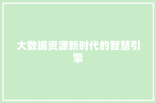 大数据资源新时代的智慧引擎  第1张