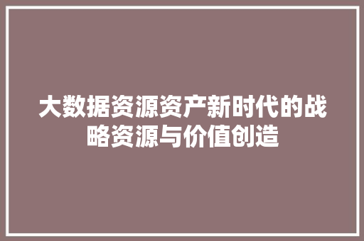 大数据资源资产新时代的战略资源与价值创造
