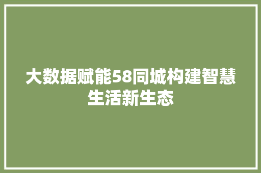 大数据赋能58同城构建智慧生活新生态