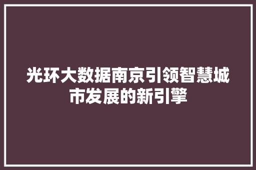 光环大数据南京引领智慧城市发展的新引擎