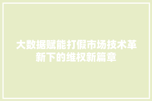 大数据赋能打假市场技术革新下的维权新篇章